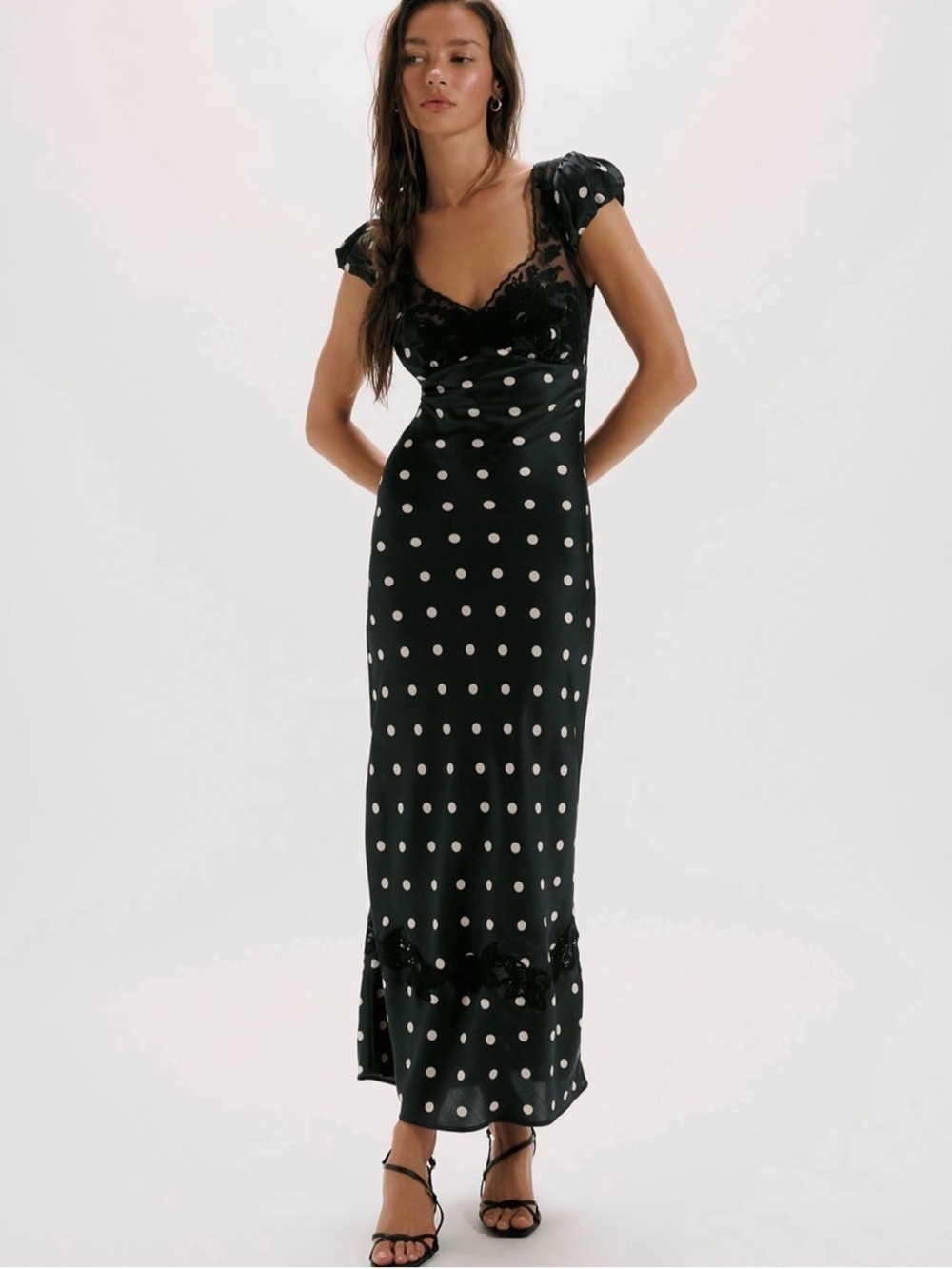 Free People Black Polka Dot Lace-Trim Maxi Dress
